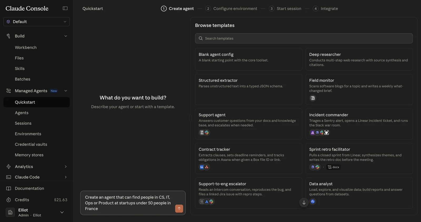 Browse templates view in Claude Platform