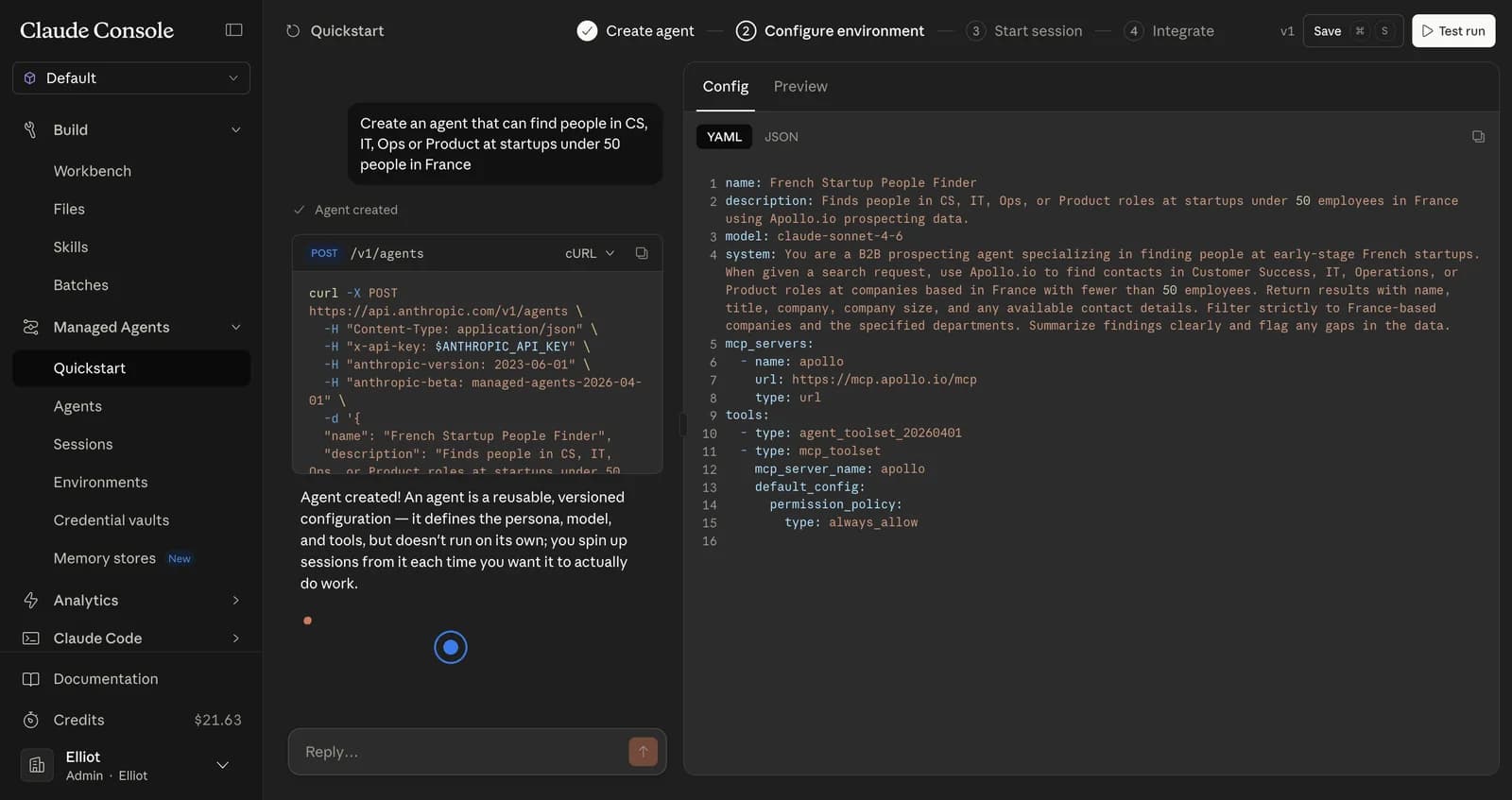 Agent configuration with YAML editor