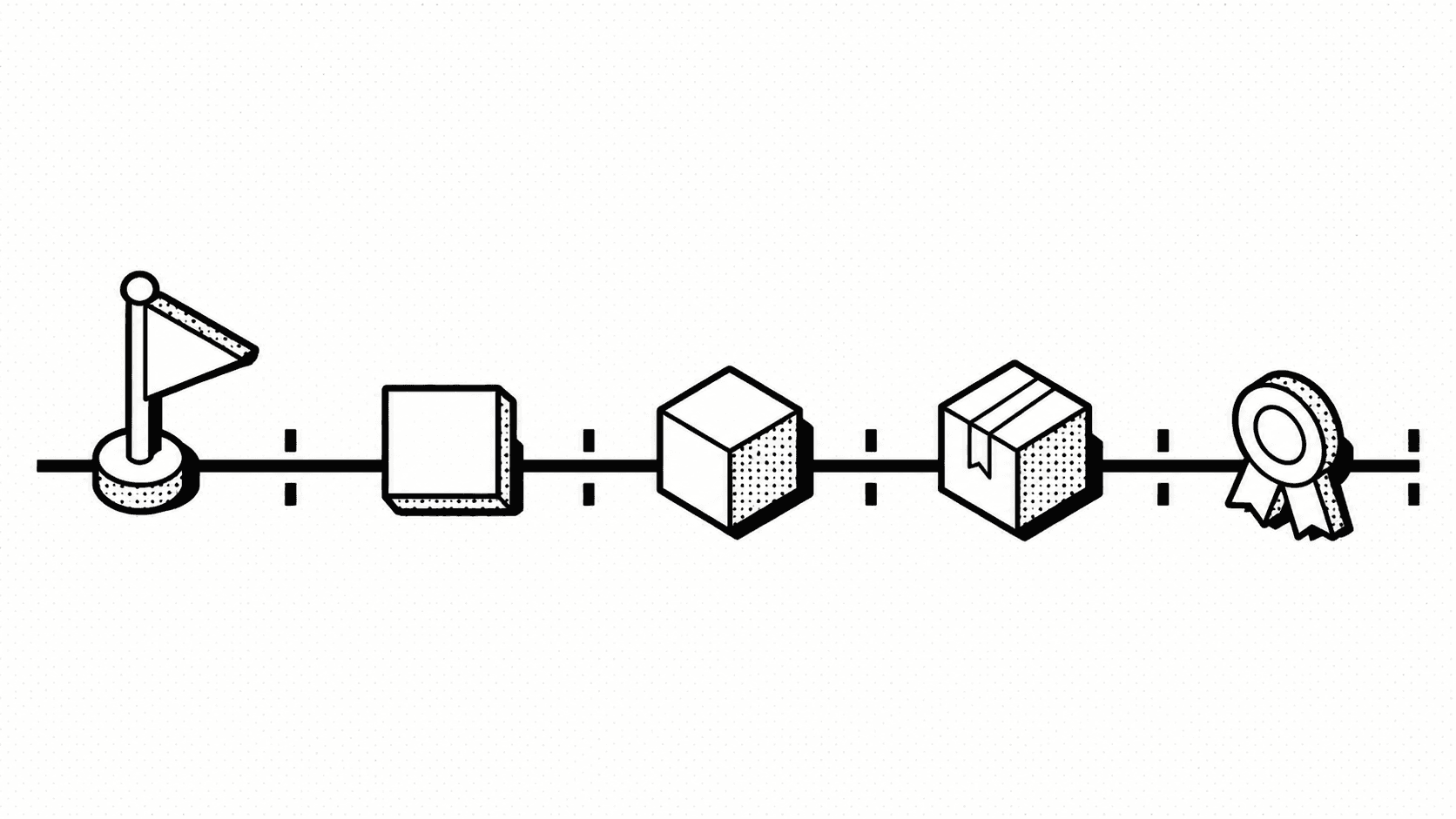 Engagement timeline with capture pack milestones, isometric brutalist diagram