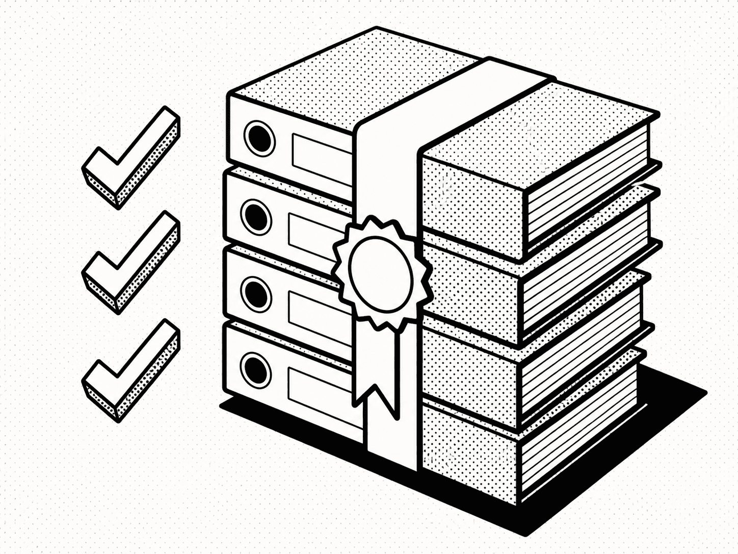 COO reviewing the SOP library on multiple monitors, brutalist editorial illustration